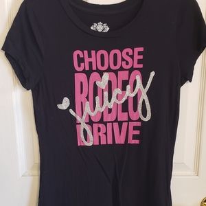 Juicy Couture Black/Pink Silver Glitter Graphic S-Shirt "Choose Rodeo Drive"